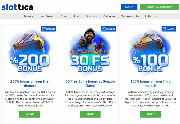 slottica casino bonuses